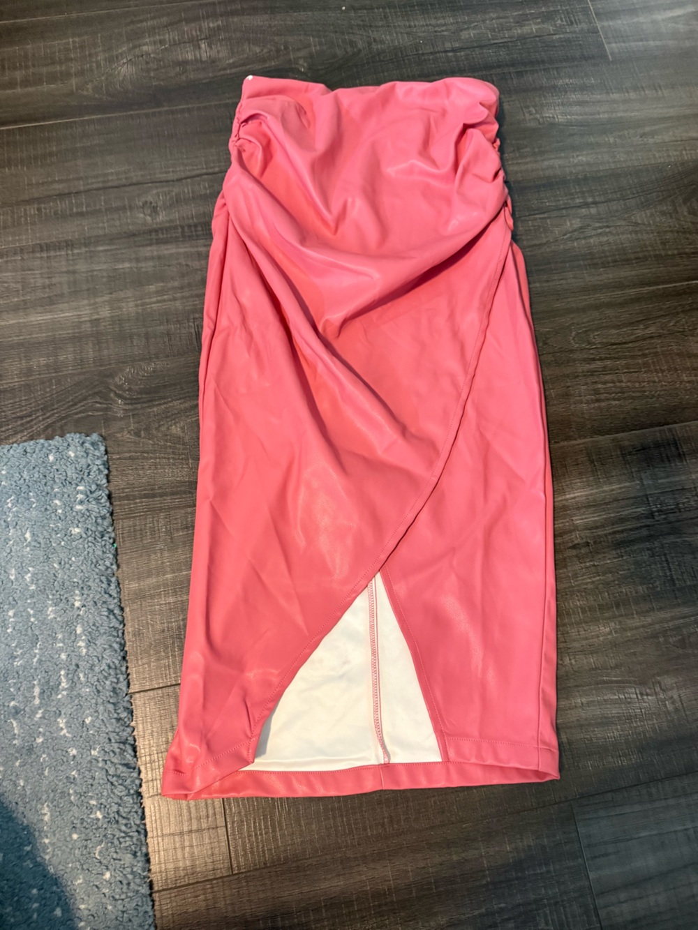 Pink Faux Leather Wrap Pencil Skirt